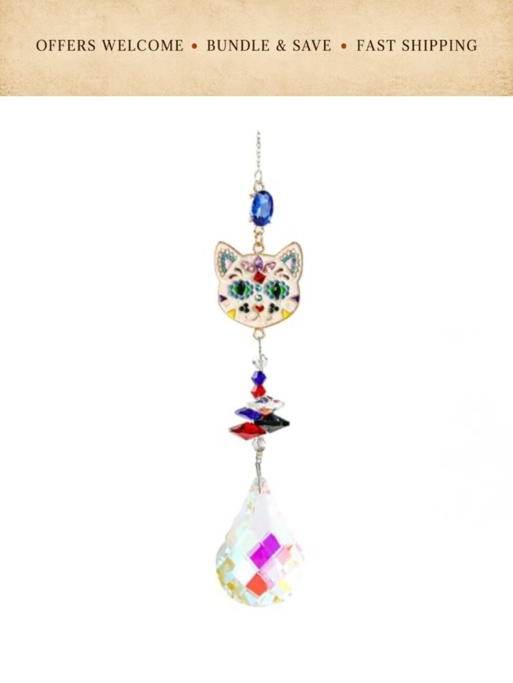 Crystal Suncatcher Cat Head Hanging Ornament Rainbow Maker Home Decor